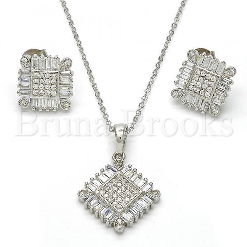 Bruna Brooks Sterling Silver 10.286.0008 Earring and Pendant Adult Set, with White Cubic Zirconia and White Crystal, Polished Finish, Rhodium Tone