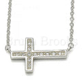 Sterling Silver Fancy Necklace, Cross Design, with Micro Pave, Rhodium Tone