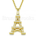 Sterling Silver Fancy Necklace, Eiffel Tower Design, with Crystal, Rhodium Tone