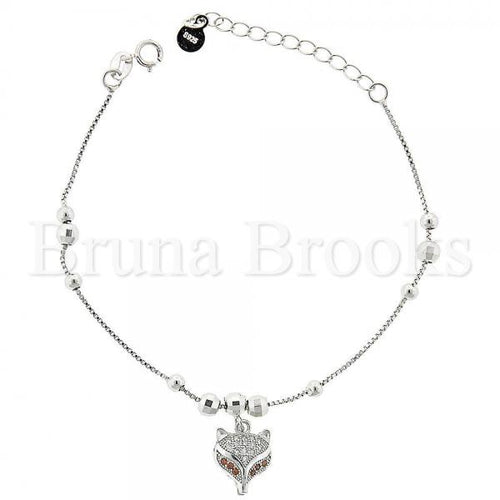 Bruna Brooks Sterling Silver 03.183.0074.06 Fancy Bracelet, with White and Orange Micro Pave, Rhodium Tone