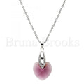 Rhodium Plated Fancy Necklace, Heart Design, with Swarovski Crystals and Micro Pave, Rhodium Tone