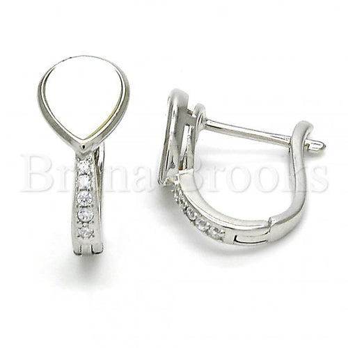 Bruna Brooks Sterling Silver 02.186.0056.15 Huggie Hoop, Teardrop Design, with White Cubic Zirconia and Ivory Mother of Pearl, Polished Finish,