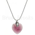 Rhodium Plated Fancy Necklace, Heart and Rat Tail Design, with Swarovski Crystals and Crystal, Rhodium Tone