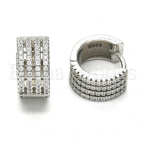 Bruna Brooks Sterling Silver 02.175.0074.15 Huggie Hoop, with White Crystal, Polished Finish, Rhodium Tone