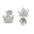 Sterling Silver 02.336.0019 Stud Earring, Crown Design, with White Crystal, Polished Finish, Rhodium Tone