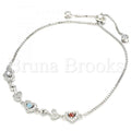 Sterling Silver 03.175.0001.11 Fancy Bracelet, Heart Design, with Multicolor Cubic Zirconia, Polished Finish, Rhodium Tone
