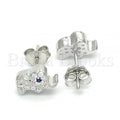 Sterling Silver Stud Earring, Elephant Design, with Cubic Zirconia, Rhodium Tone