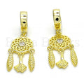 Sterling Silver Long Earring, with Cubic Zirconia, Golden Tone