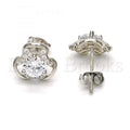 Sterling Silver 02.285.0018 Stud Earring, with White Cubic Zirconia and White Micro Pave, Polished Finish, Rhodium Tone