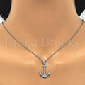 Sterling Silver 05.336.0001 Fancy Pendant, Anchor Design, with White Micro Pave, Polished Finish, Rhodium Tone