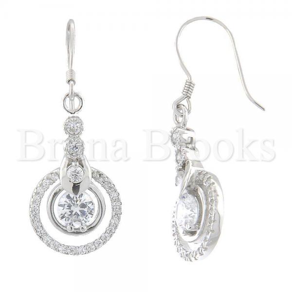 Bruna Brooks Sterling Silver 02.176.0030 Dangle Earring, with White Cubic Zirconia and White Micro Pave, Polished Finish, Rhodium Tone