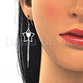 Sterling Silver 02.285.0104 Long Earring, Star and Heart Design, Polished Finish, Rhodium Tone