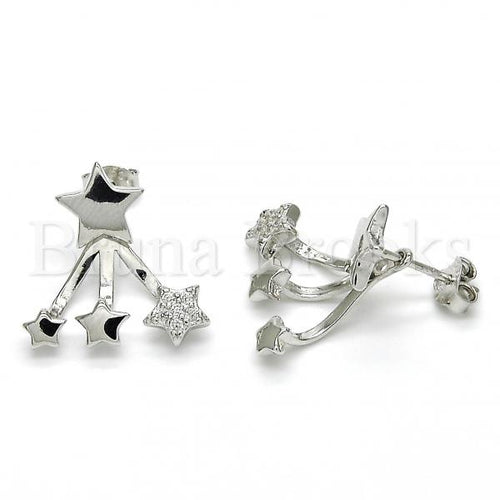 Bruna Brooks Sterling Silver 02.285.0095 Stud Earring, Star Design, with White Cubic Zirconia, Polished Finish, Rhodium Tone