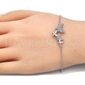 Sterling Silver Fancy Bracelet, Butterfly Design, with Crystal, Rhodium Tone