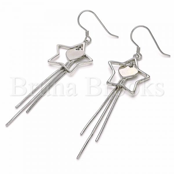 Sterling Silver 02.285.0104 Long Earring, Star and Heart Design, Polished Finish, Rhodium Tone