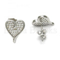 Sterling Silver 02.286.0018 Stud Earring, Heart Design, with White Micro Pave, Polished Finish, Rhodium Tone