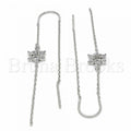 Sterling Silver 02.367.0014 Threader Earring, Flower Design, with White Cubic Zirconia, Polished Finish, Rhodium Tone