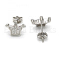 Sterling Silver 02.175.0054 Stud Earring, Crown Design, with White Micro Pave, Polished Finish, Rhodium Tone