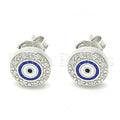 Sterling Silver Stud Earring, Greek Eye Design, with Micro Pave, Rhodium Tone