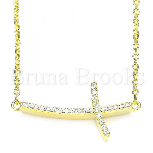 Bruna Brooks Sterling Silver 04.336.0180.2.16 Fancy Necklace, Cross Design, with White Crystal, Polished Finish, Golden Tone