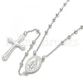 Sterling Silver 09.285.0004.28 Thin Rosary, Virgen Maria and Cross Design, Polished Finish, Rhodium Tone