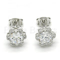 Sterling Silver 02.285.0084 Stud Earring, Flower Design, with White Cubic Zirconia, Polished Finish, Rhodium Tone