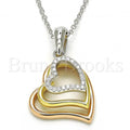 Bruna Brooks Sterling Silver 04.336.0112.16 Fancy Necklace, Heart Design, with White Crystal, Polished Finish, Tri Tone