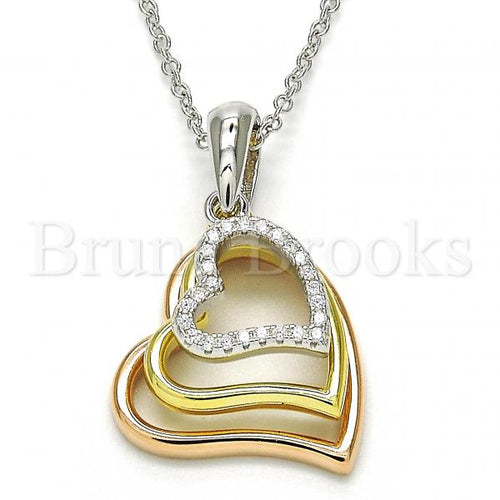 Bruna Brooks Sterling Silver 04.336.0112.16 Fancy Necklace, Heart Design, with White Crystal, Polished Finish, Tri Tone