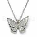 Bruna Brooks Sterling Silver 04.336.0130.16 Fancy Necklace, Butterfly Design, with White Cubic Zirconia, Polished Finish, Rhodium Tone