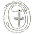 Sterling Silver Fancy Necklace, Cross Design, with Micro Pave, Rhodium Tone