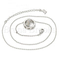 Rhodium Plated 04.239.0028.16 Fancy Necklace, Rolo and Heart Design, with Aurore Boreale Swarovski Crystals, Polished Finish, Rhodium Tone