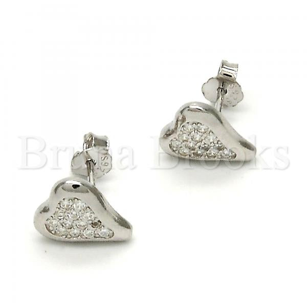 Sterling Silver 02.290.0018 Stud Earring, Heart Design, with White Micro Pave, Polished Finish, Rhodium Tone