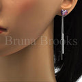 Rhodium Plated Long Earring, Heart Design, with Swarovski Crystals, Rhodium Tone