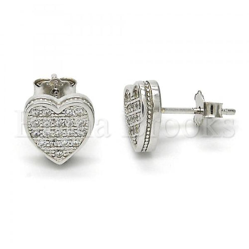 Bruna Brooks Sterling Silver 02.175.0098 Stud Earring, Heart Design, with White Micro Pave, Polished Finish, Rhodium Tone