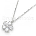 Sterling Silver Fancy Necklace, Flower Design, with Cubic Zirconia, Rhodium Tone