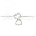 Sterling Silver 04.336.0146.18 Fancy Necklace, Heart Design, with White Crystal, Polished Finish, Rhodium Tone