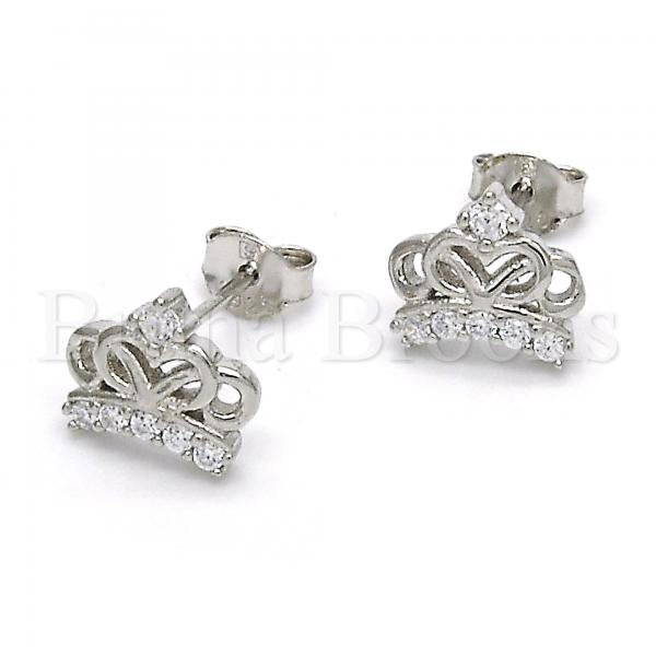 Sterling Silver 02.285.0044 Stud Earring, Crown Design, with White Cubic Zirconia, Polished Finish,