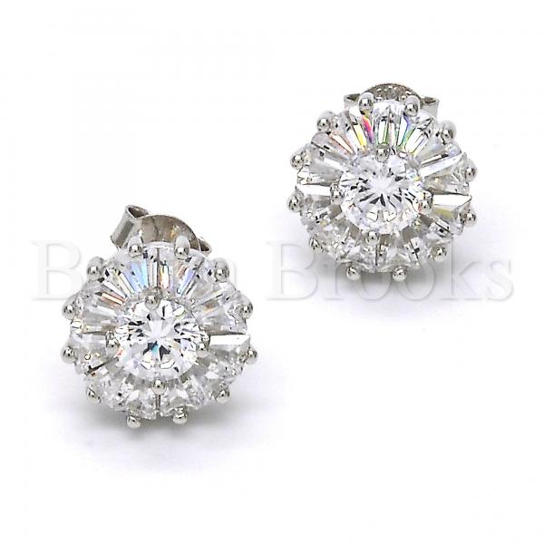 Sterling Silver 02.175.0111 Stud Earring, with White Cubic Zirconia, Polished Finish, Rhodium Tone