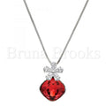 Rhodium Plated Fancy Necklace, Flower and Box Design, with Swarovski Crystals and Cubic Zirconia, Rhodium Tone