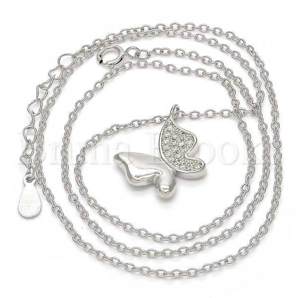 Sterling Silver 04.336.0002.16 Fancy Necklace, Butterfly Design, with White Crystal, Polished Finish, Rhodium Tone