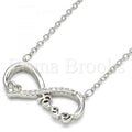 Sterling Silver Fancy Necklace, Infinite and Heart Design, with Crystal, Rhodium Tone