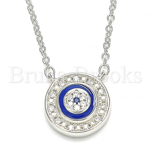 Bruna Brooks Sterling Silver 04.336.0205.16 Fancy Necklace, with White Crystal, Blue Enamel Finish, Rhodium Tone