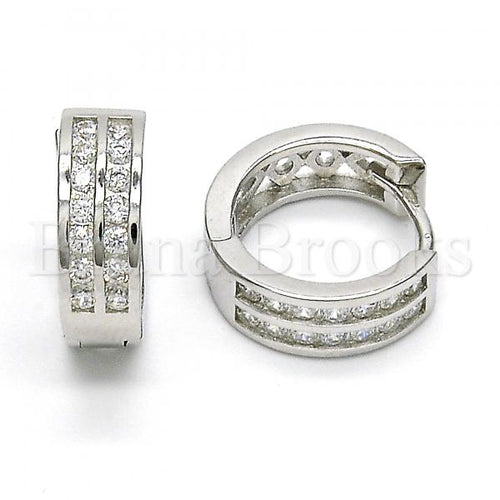 Bruna Brooks Sterling Silver 02.286.0004.15 Huggie Hoop, with White Cubic Zirconia, Polished Finish, Rhodium Tone
