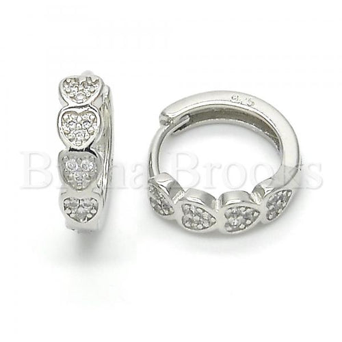 Bruna Brooks Sterling Silver 02.175.0160.15 Huggie Hoop, Heart Design, with White Micro Pave, Polished Finish, Rhodium Tone
