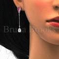 Rhodium Plated Long Earring, Teardrop Design, with Swarovski Crystals and Cubic Zirconia, Rhodium Tone