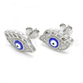 Sterling Silver 02.336.0022 Stud Earring, Greek Eye Design, with White Crystal, Blue Enamel Finish, Rhodium Tone