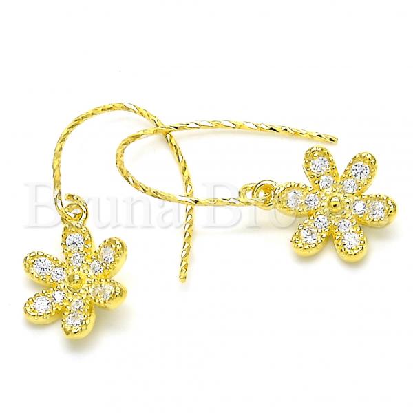 Sterling Silver 02.366.0001.1 Dangle Earring, Flower Design, with White Cubic Zirconia, Polished Finish, Golden Tone