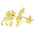 Sterling Silver Stud Earring, Deer Design, with Micro Pave, Rhodium Tone