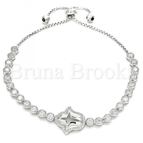 Bruna Brooks Sterling Silver 03.286.0005.10 Fancy Bracelet, Hand of God and Cross Design, with White Cubic Zirconia, Polished Finish, Rhodium Tone