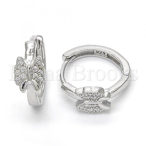 Bruna Brooks Sterling Silver 02.332.0007.15 Huggie Hoop, Butterfly Design, with White Micro Pave, Polished Finish, Rhodium Tone